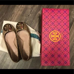 Tory Burch Reva Gold Snakeskin Worn Twice Size 6